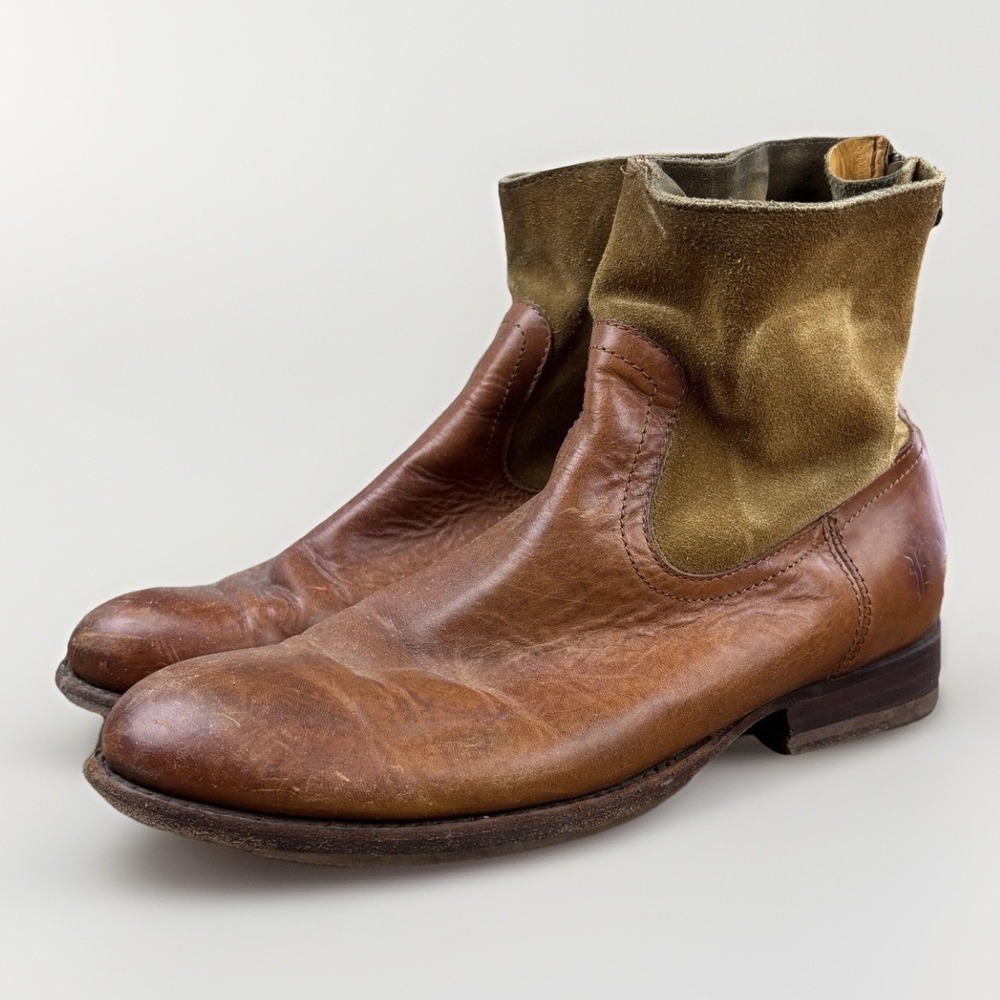 Frye Jamie Ankle Boots Women's 7.5B Brown Leather Suede Zipper Moto Western